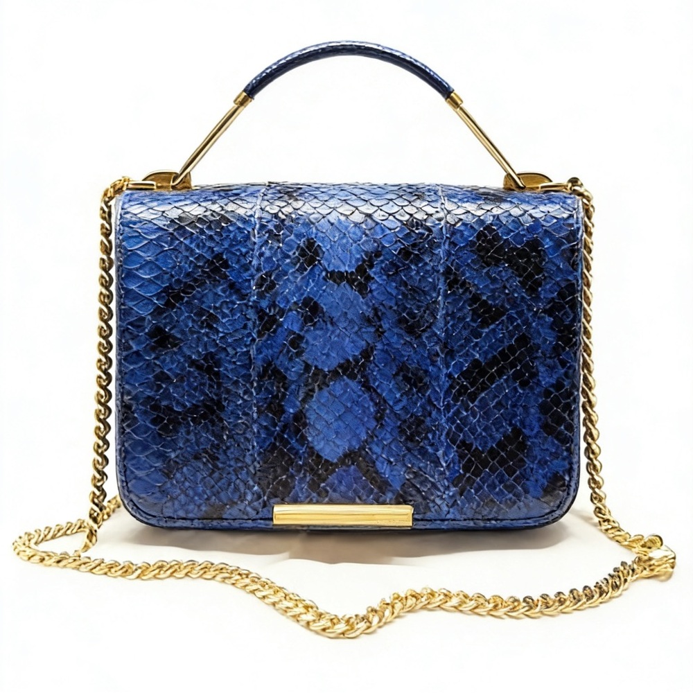 Emilio Pucci Blue/Black Snakeskin Leather Newton Top Handle Bag